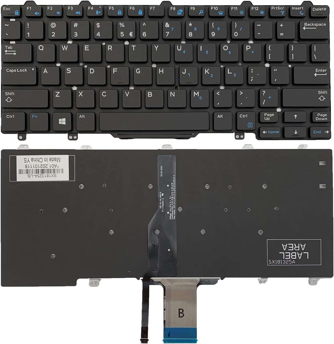 Bàn phím laptop Dell Latitude E7250 E7270 E5250 E5270, XPS 9250 (Cáp dài hơn E7270) (LED, BH 6TH)