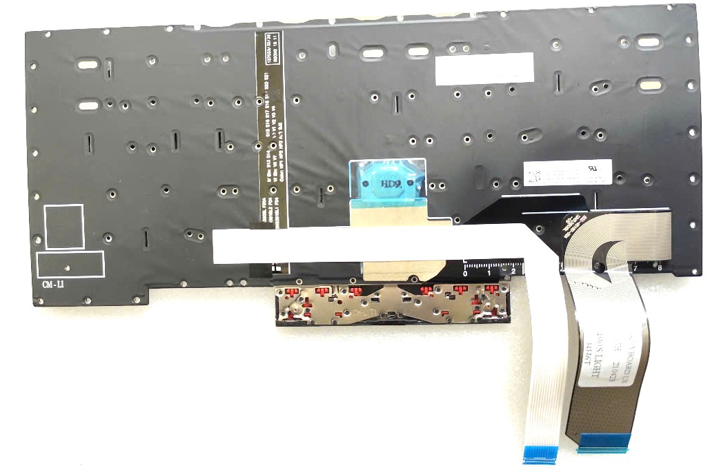 Mặt sau bàn phím laptop Lenovo Thinkpad Edge E490s, S3-490 hiển thị cáp tín hiệu và cáp đèn LED riêng biệt