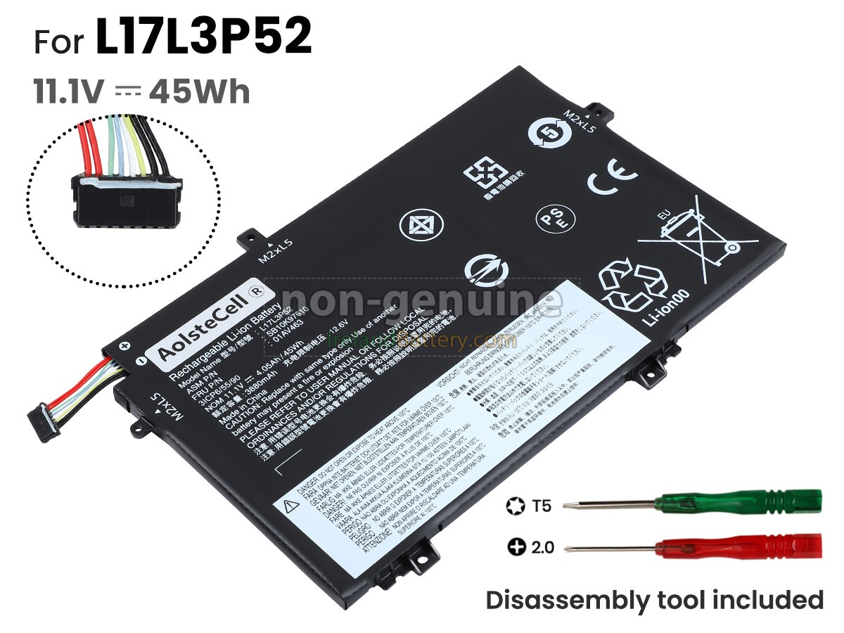 Mặt trước pin laptop Lenovo ThinkPad L480, L490, L580, L590, L17M3P54, L17L3P54, L17C3P54