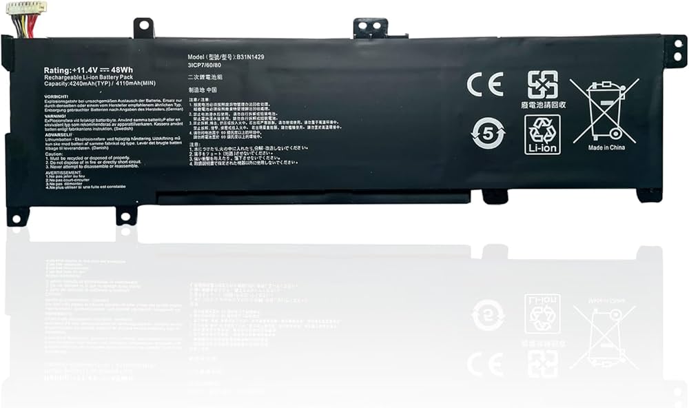 Mặt trước pin laptop Asus K501, K501L, K501LB, K501LX, K501U, K501UW, K501UX, A501L