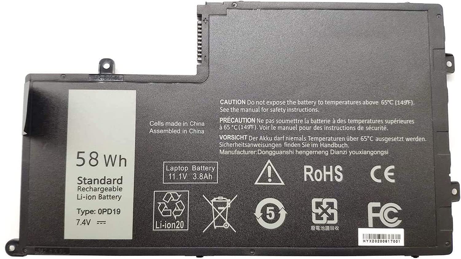 Mặt trước pin laptop Dell Latitude 3450, 3550, Inspiron 14-5442 5447 5448, 15-5547 5548, 0PD19
