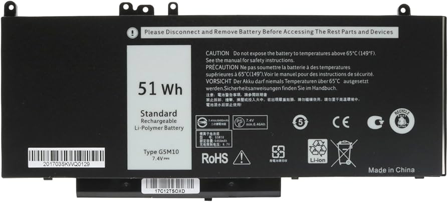 Mặt trước pin laptop Dell Latitude E5450, E5550, G5M10, R0TMP, 8V5GX, WYJC2