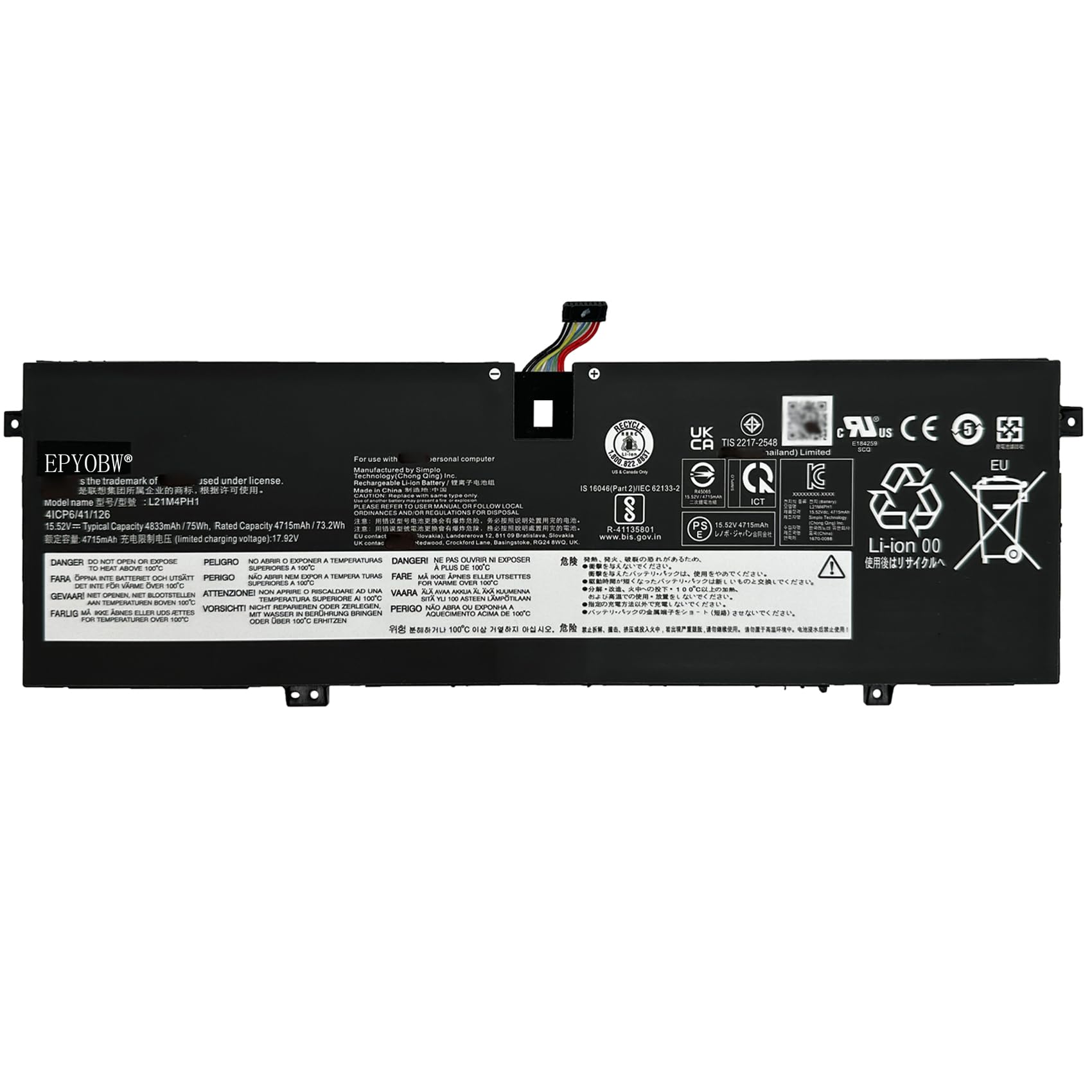 Mặt trước pin laptop Lenovo Yoga Slim 9 14IAP7 (82T0, 82T1), L20C4PH1, L21M4PH1