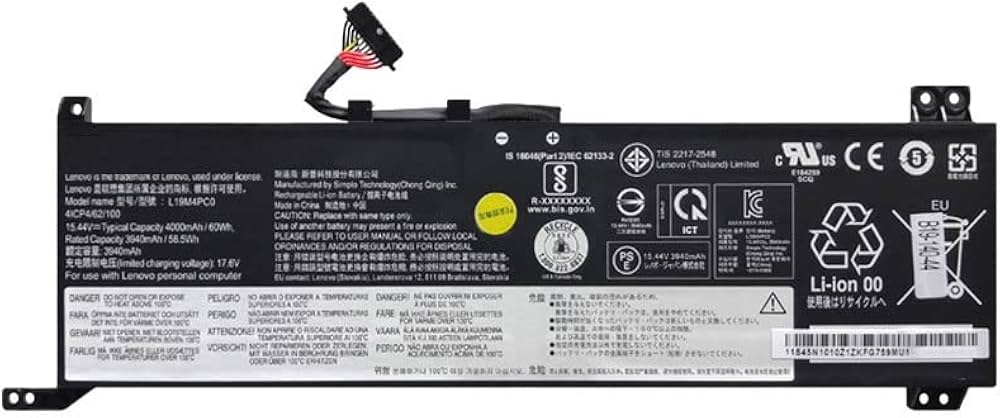 Mặt trước pin laptop Lenovo Legion 5 15ARH05, 15IMH05, 15ARH05H, L19C4PC0, 60Wh, Pin Ngắn