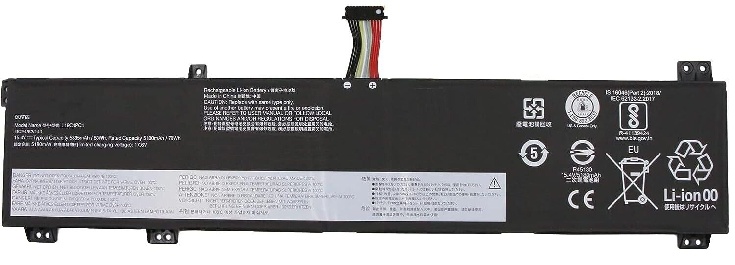Mặt trước pin laptop Lenovo Legion 5 15IMH05, 15ARH05, L19C4PC1, 80Wh, Pin Dài Cáp Ngắn