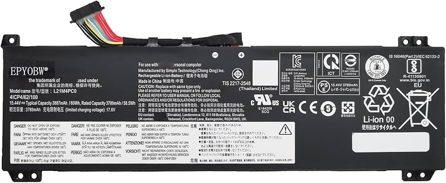 Mặt trước pin laptop Lenovo Legion 5 15IAH7, 15ARH7, 15IAH7H, L21M4PC1, 60Wh, Type A