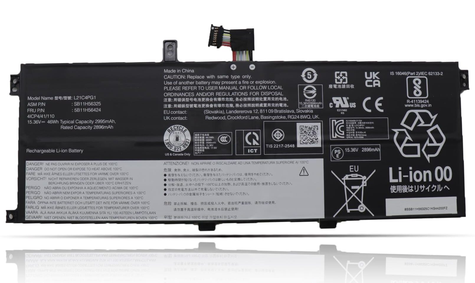Mặt trước pin laptop Lenovo ThinkPad L13 Gen 3, L13 Gen 4, L13 Yoga Gen 3, L13 Yoga Gen 4, L21C4PG1, L21M4PG1