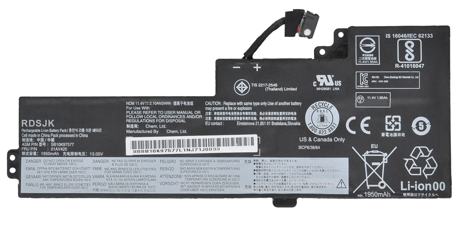 Mặt trước pin laptop Lenovo ThinkPad T470, T480, A475, A485, 01AV489, 01AV421