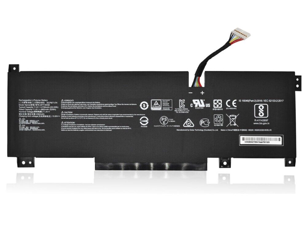 Mặt trước pin laptop MSI Katana GF66, GF76, Pulse GL66, GL76, Sword 15, 17, B11UC, B11UD, B11UE, B12UG, B12VE