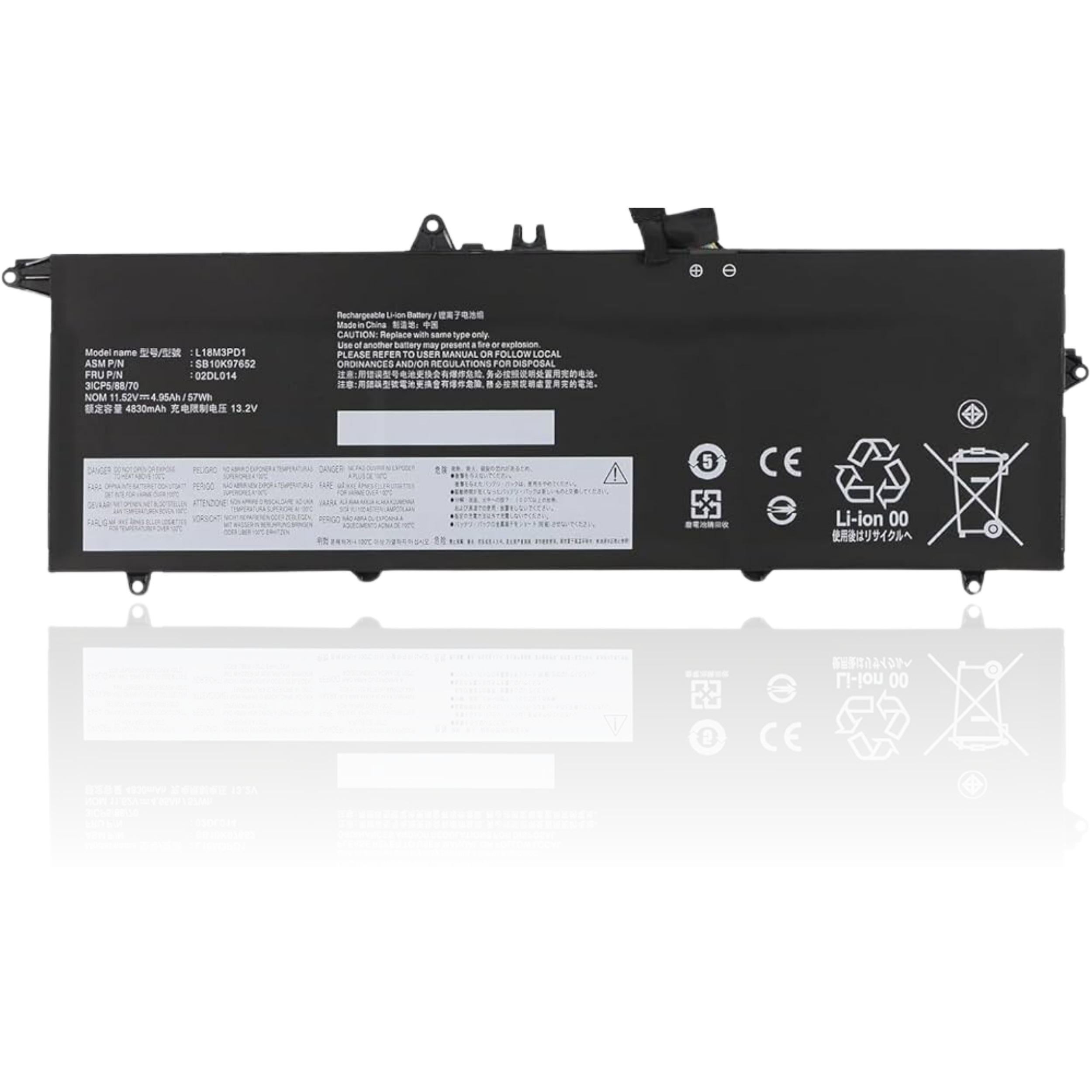 Mặt trước pin laptop Lenovo ThinkPad T490s, T495s, X390, X395, L18M3PD1, L18L3PD1