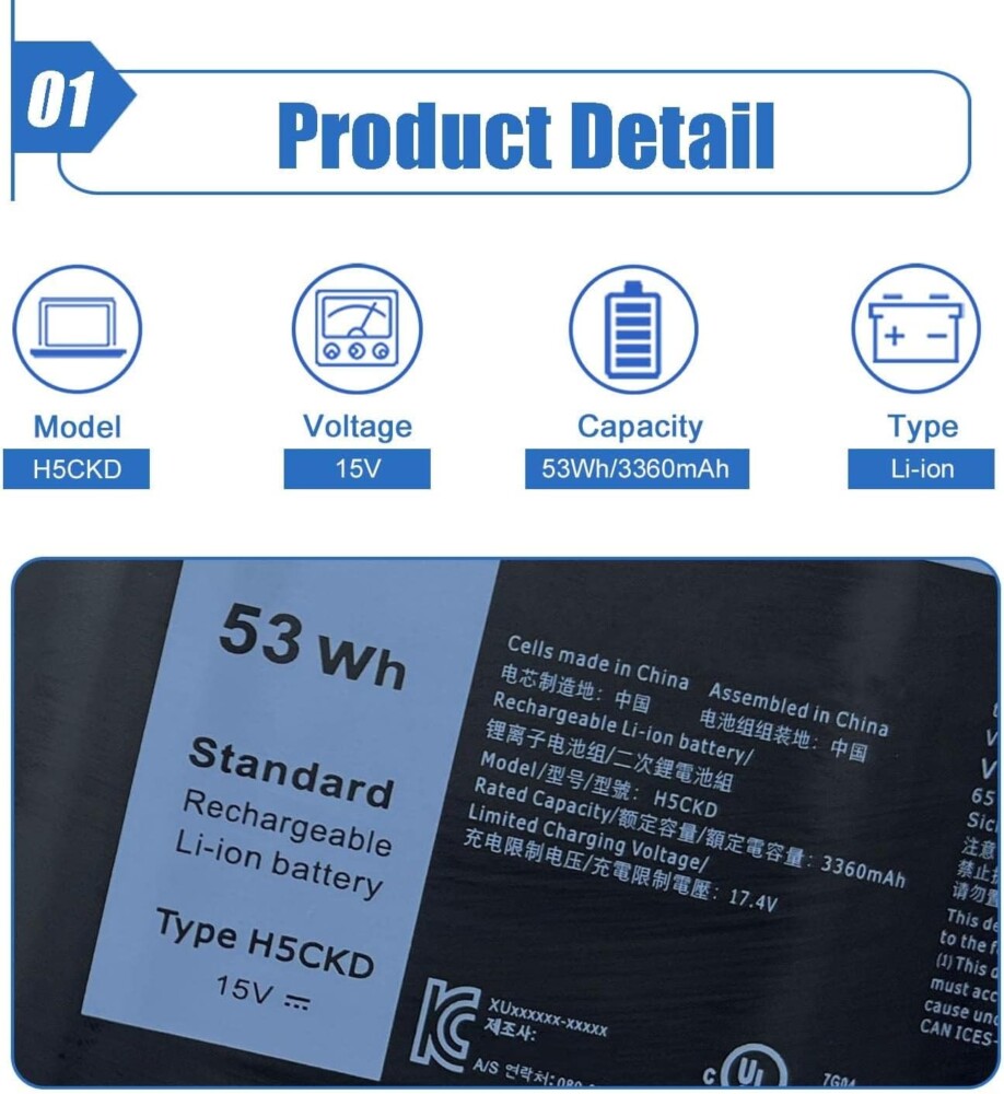 Mặt sau pin laptop Dell Latitude 3410, 3510, Vostro 5401, 5501, H5CKD