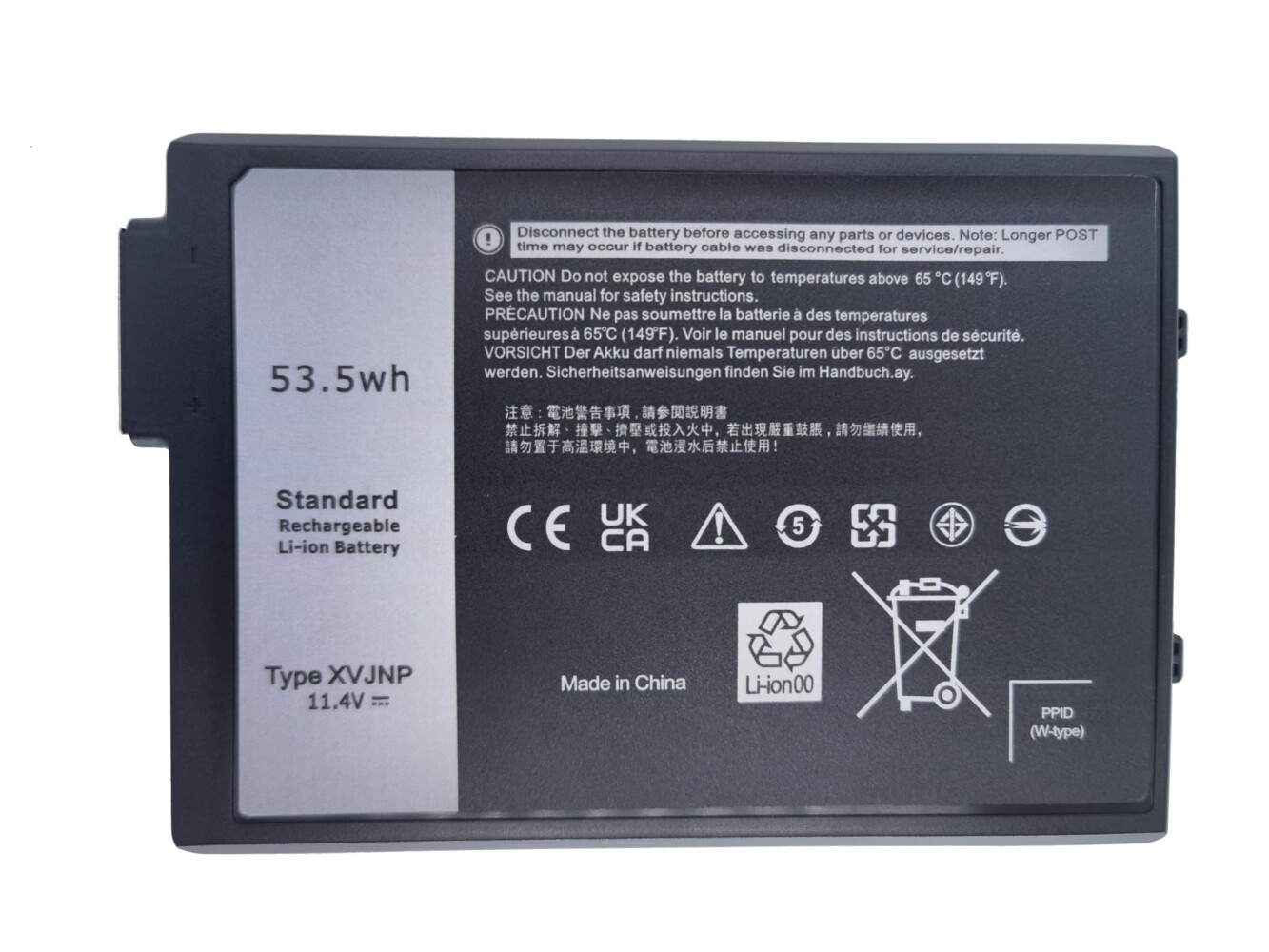 Mặt trước pin laptop Dell Latitude 5430 Rugged, 7330 Rugged, XVJNP, 6 Cell