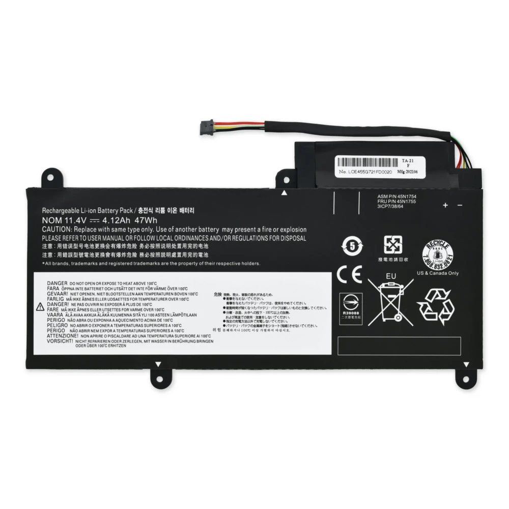 Mặt trước pin laptop Lenovo ThinkPad E450, E460, 45N1754, 45N1755, 45N1756