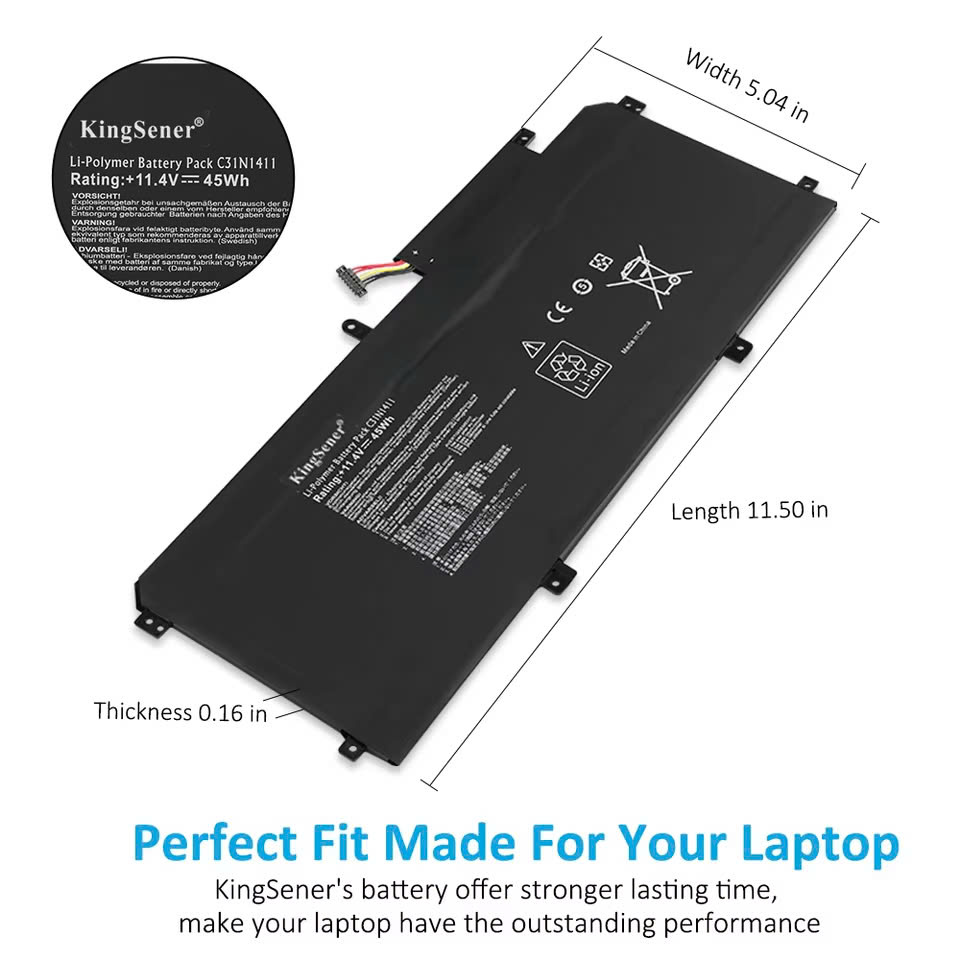 Mặt trước pin laptop Asus UX305L, UX305LA, UX305FA, UX305F, UX305C, UX305CA, UX305UA, UX305UB