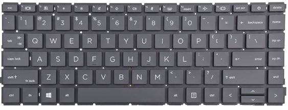 Mặt trước bàn phím laptop HP Probook 440 G8, 445 G8, 440 G9 màu đen, có tích hợp nút nguồn nằm cạnh phím Delete