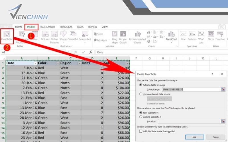 Hàm Excel Lọc Dữ Liệu Trùng bằng Pivot Table