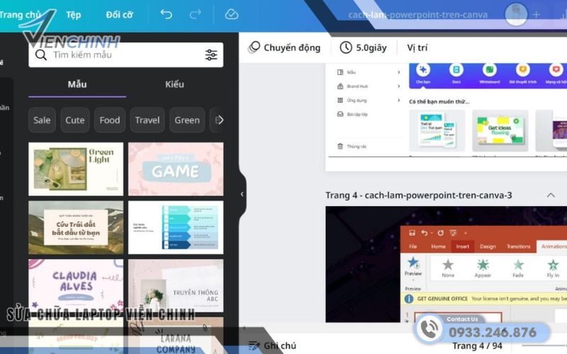 Chọn mẫu PowerPoint ưa thích trên Canva
