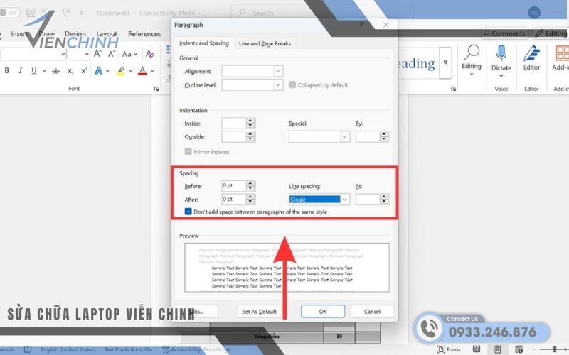 Chỉnh Paragraph Settings