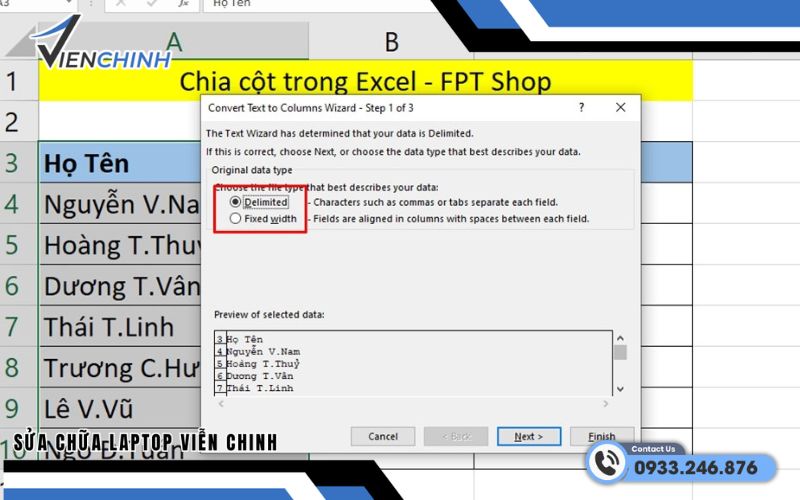 Cách chia cột trong Excel theo dấu phân cách